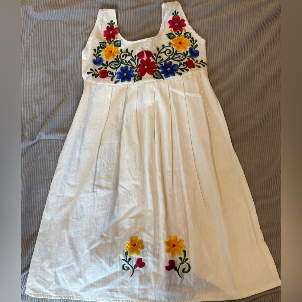 NWOT Floral Embroidered Girls Dress - White with Multicolor Flowers